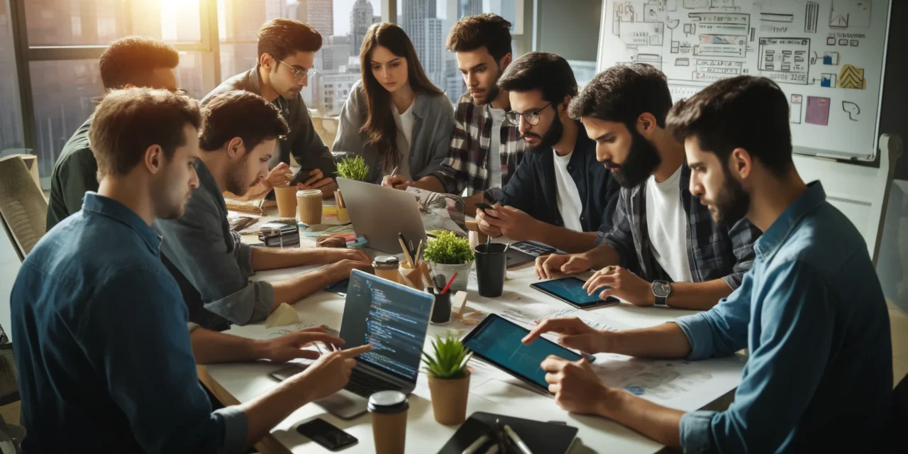 https://www.azynius.com/estishee/2024/05/DALL·E-2024-05-22-12.30.28-A-team-of-Moroccan-developers-collaborating-on-a-mobile-application.-They-are-gathered-around-a-table-with-smartphones-and-tablets-focused-and-engage-1280x640.webp